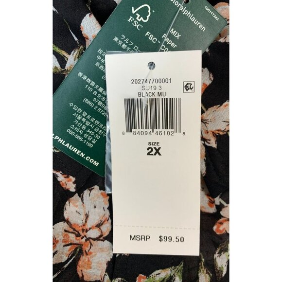 Ralph Lauren Top Plus Size 2X Black Floral Long Sleeve Pocket Button Women New - Picture 9 of 11